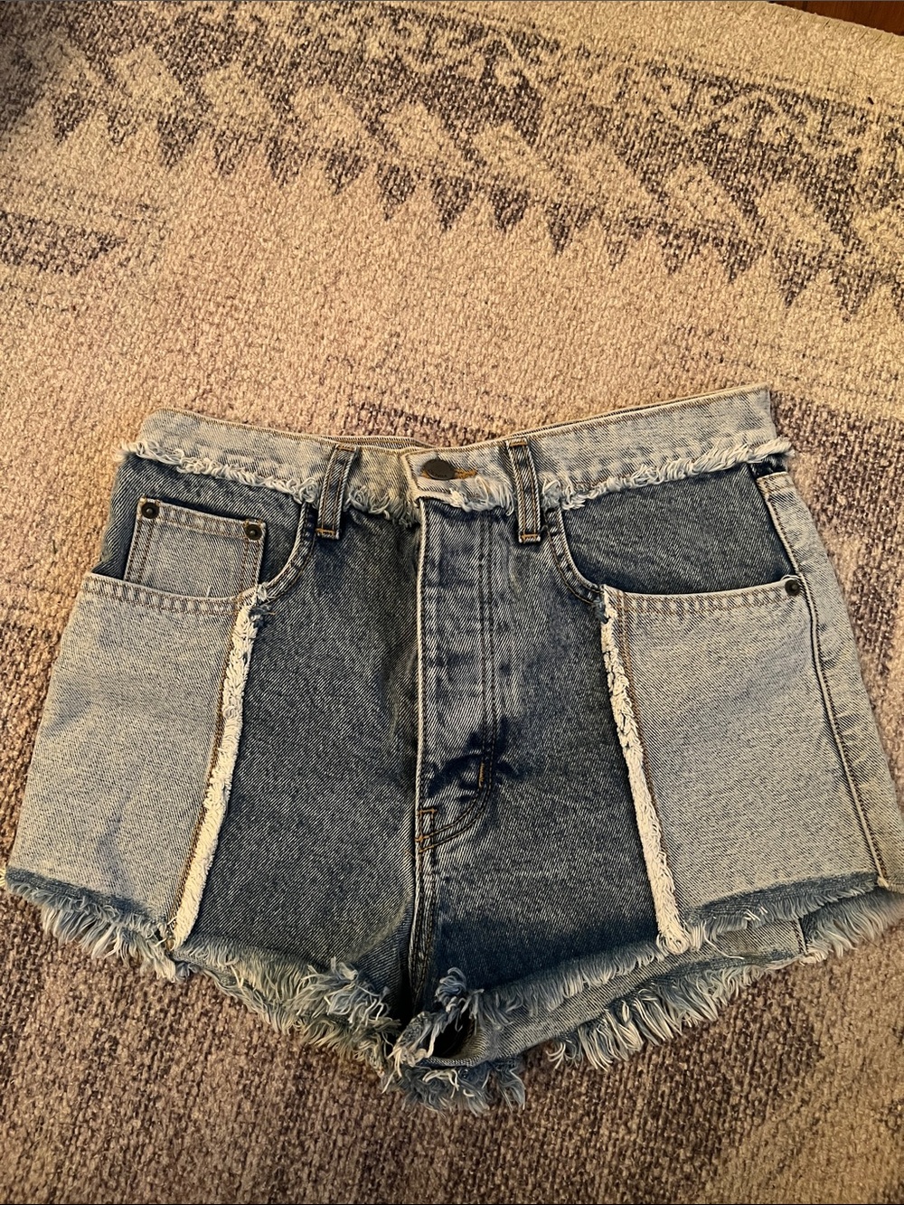 Carmar Two-Tone Frayed Hem Denim Shorts - Light Blue & Dark Blue